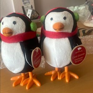 Hallmark Penguin set Candy Dispensers with Red and Orange Accents